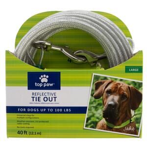 Top Paw 40' Reflective Dog Tie Out Silver Large Adjustable 100 lbs Outdoor NWT‎